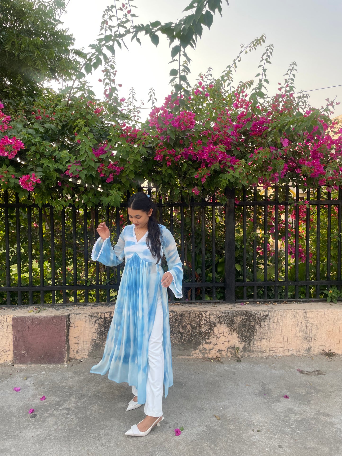 Blue Me White Kurti